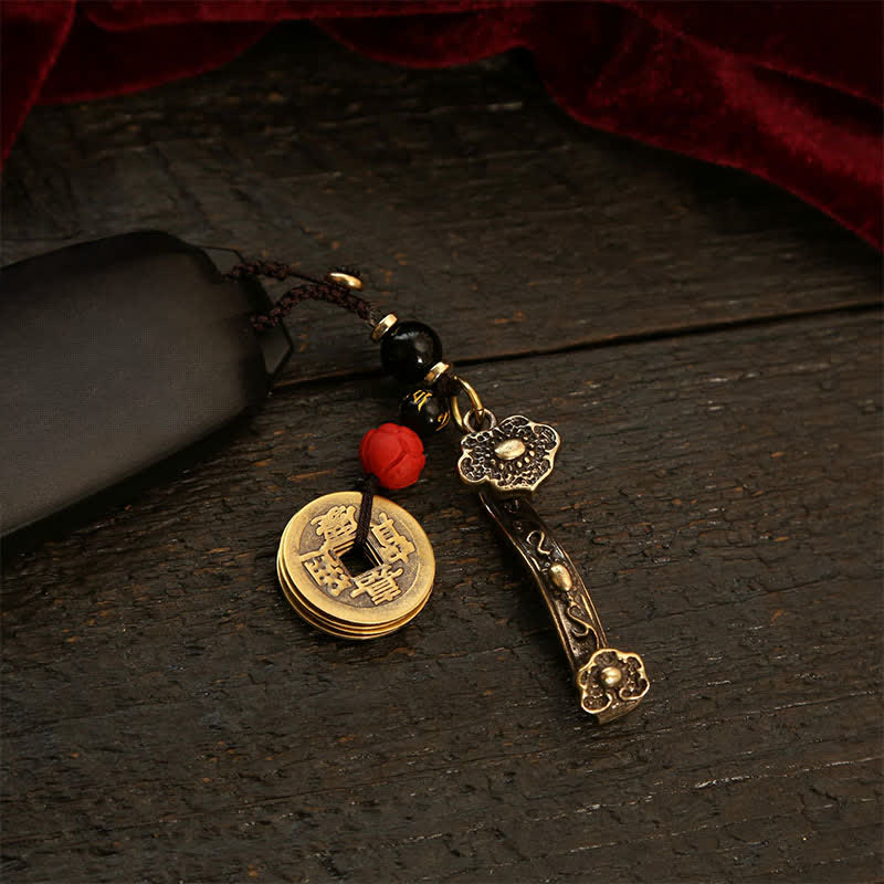 Buddha Stones Copper Pi Xiu Chinese Coin Ruyi Lotus Wealth Keychains - image 8