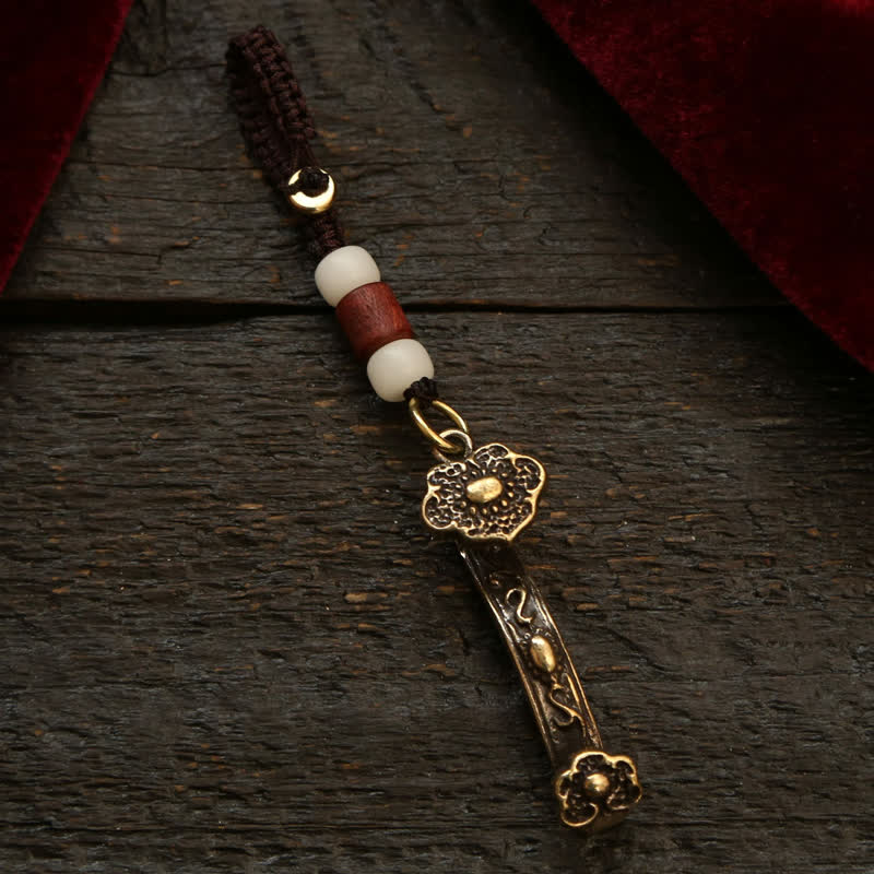 Buddha Stones Copper Pi Xiu Chinese Coin Ruyi Lotus Wealth Keychains - White Bead Ruyi - image 1
