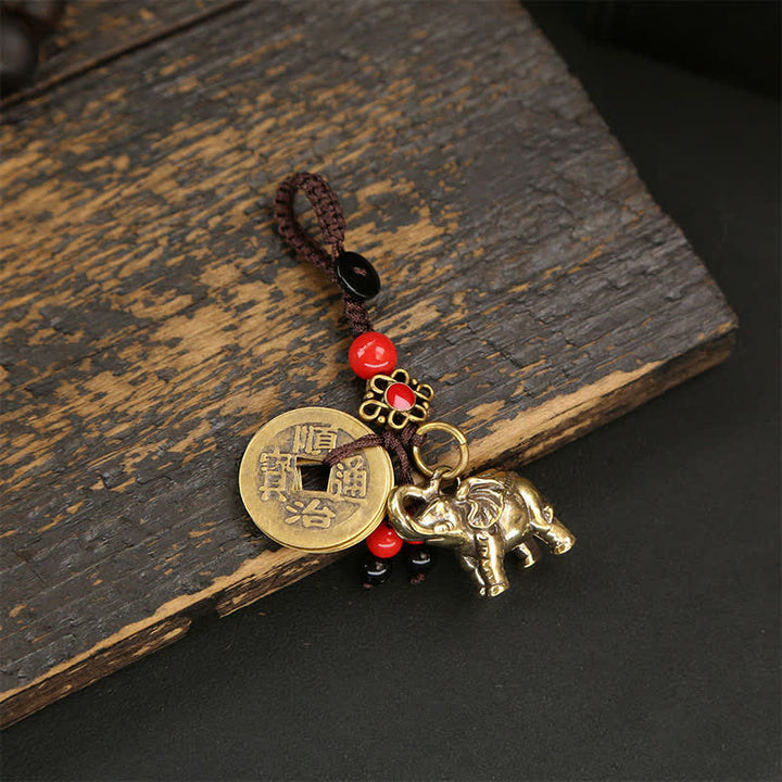 Buddha Stones Brass Elephant Five Emperor Coins Gourd Pi Xiu Wisdom Keychains - Chinese-Knotting Coins - image 10