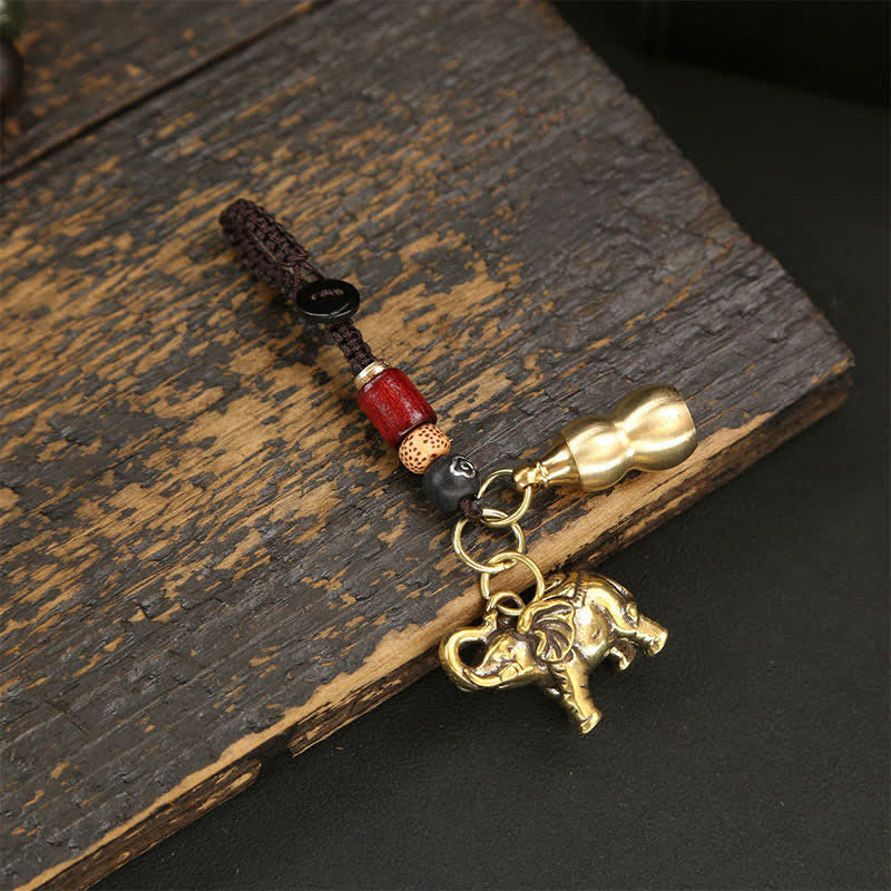 Buddha Stones Brass Elephant Five Emperor Coins Gourd Pi Xiu Wisdom Keychains - Cloud Cord Gourd - image 4