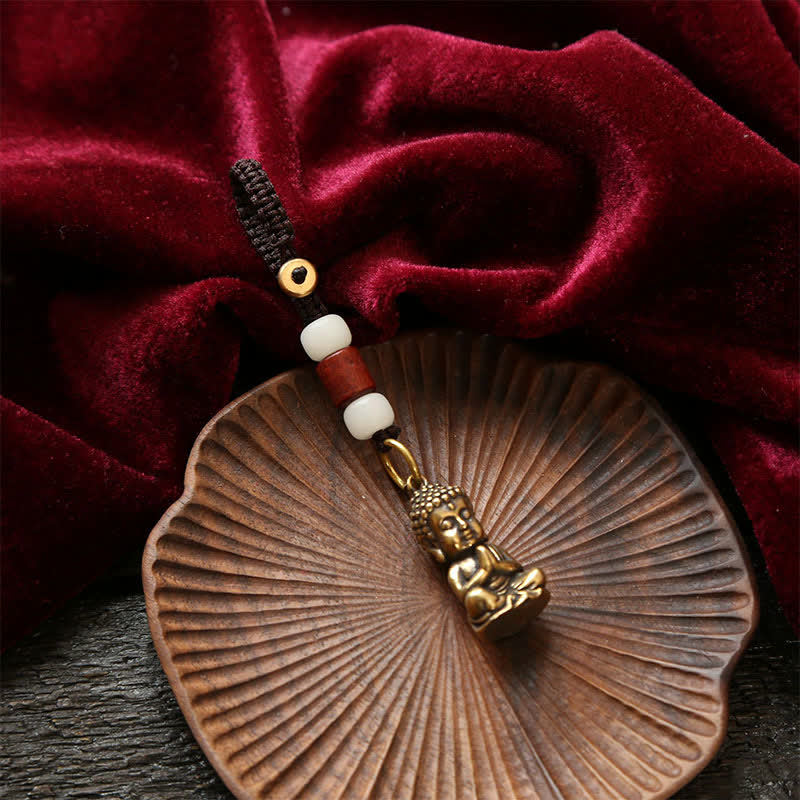 Buddha Stones Brass Buddha Five Emperor Coins Braided Cord Compassion Keychains - image 3