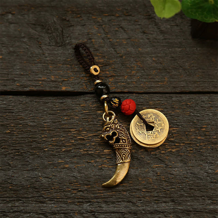Buddha Stones Copper Pi Xiu Braided Five Emperor Coins Gourd Wealth Keychains - Red Bead Coins - image 14