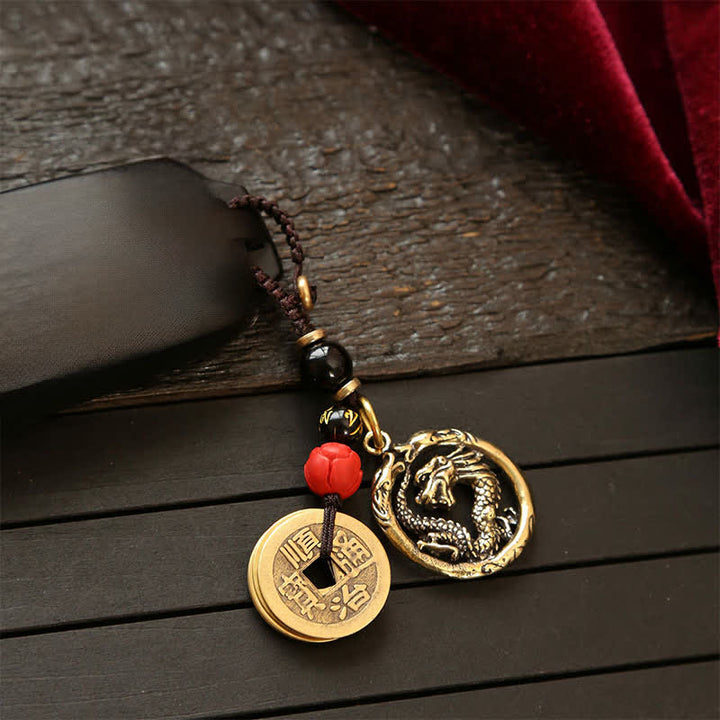 Buddha Stones Copper Dragon Wealth Braided Round Keychains - image 9