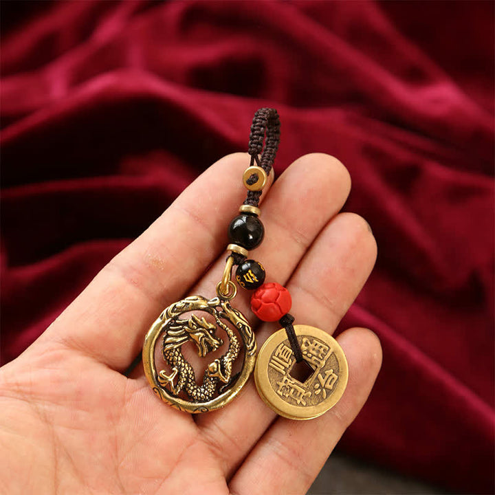 Buddha Stones Copper Dragon Wealth Braided Round Keychains - image 12