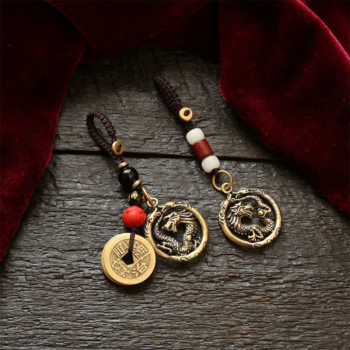 Buddha Stones Copper Dragon Wealth Braided Round Keychains - image 15