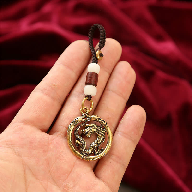 Buddha Stones Copper Dragon Wealth Braided Round Keychains - image 3