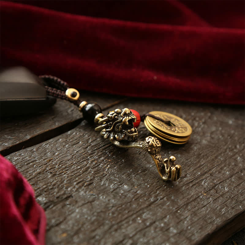Buddha Stones Brass Dragon Ruyi Five Emperor Coins Success Keychains - image 11