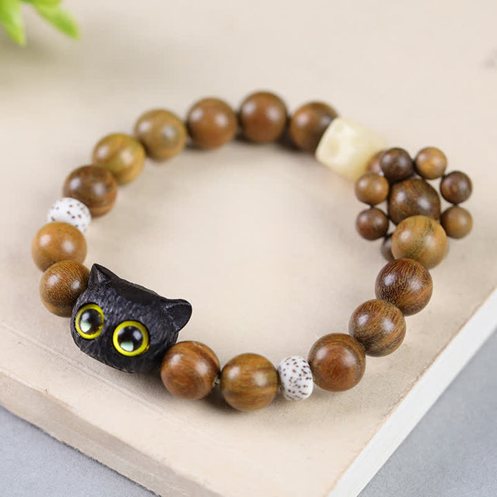 Buddha Stones Ebony Wood Lucky Cat Grounding Beaded Bracelet - image 2