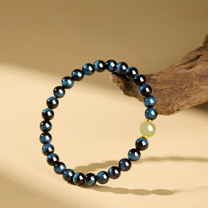 Buddha Stones Blue Tiger Eye Hetian Jade Round Beads Intuition Bracelet - image 4