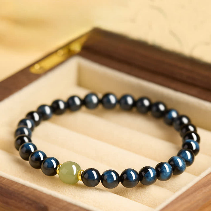Buddha Stones Blue Tiger Eye Hetian Jade Round Beads Intuition Bracelet - 8mm - image 0