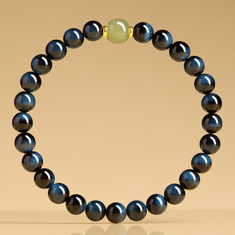 Buddha Stones Blue Tiger Eye Hetian Jade Round Beads Intuition Bracelet - image 3