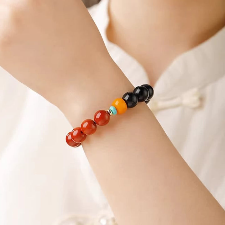 Buddha Stones Blue Tiger Eye South Red Agate Power Round Bead Bracelet - image 12