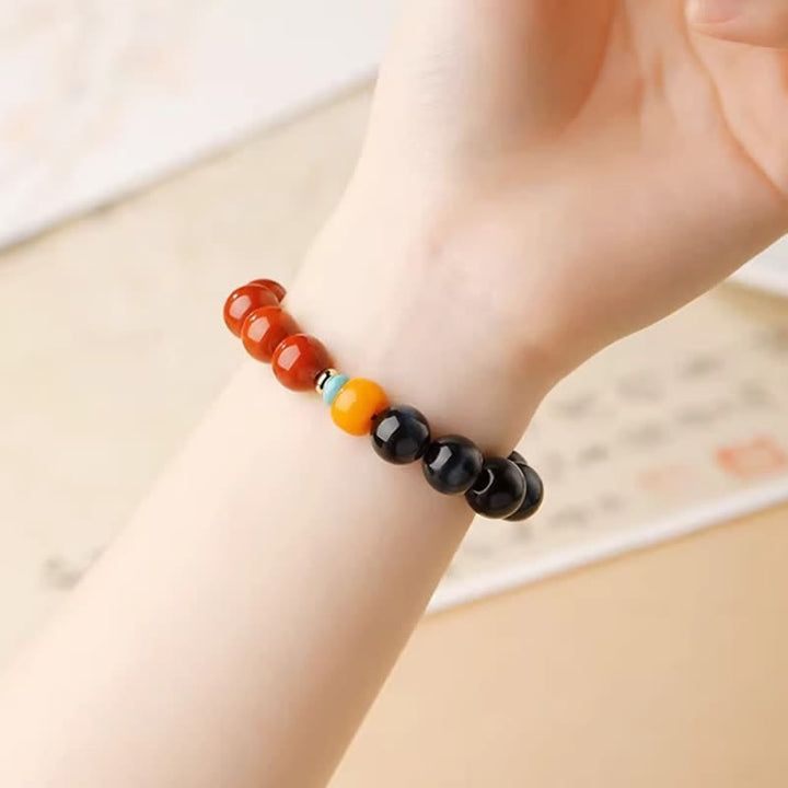 Buddha Stones Blue Tiger Eye South Red Agate Power Round Bead Bracelet - image 11