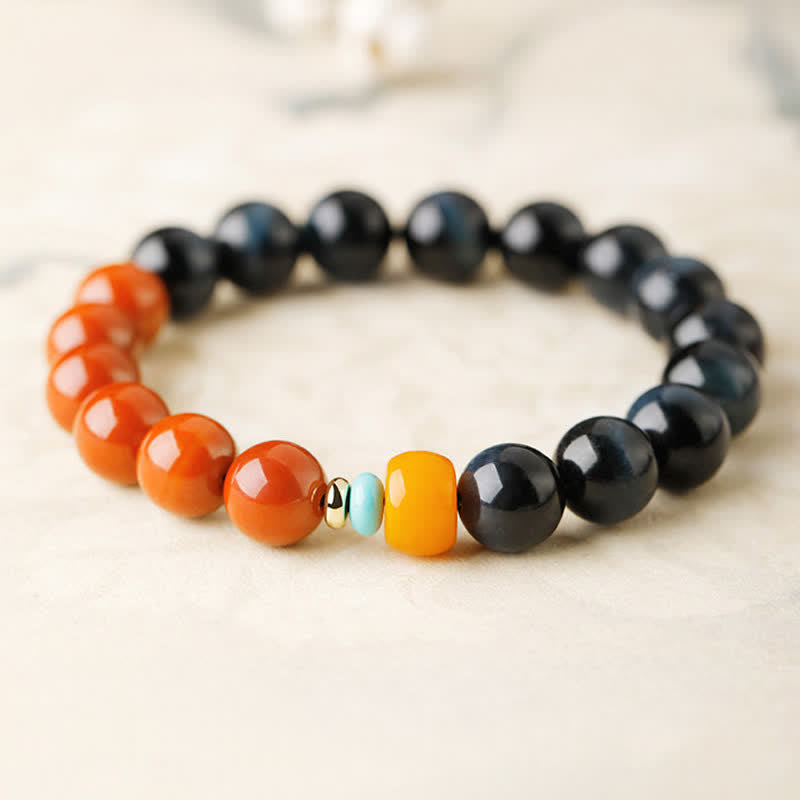 Buddha Stones Blue Tiger Eye South Red Agate Power Round Bead Bracelet - South Red Agate(Fortune ♥ Power) - image 0