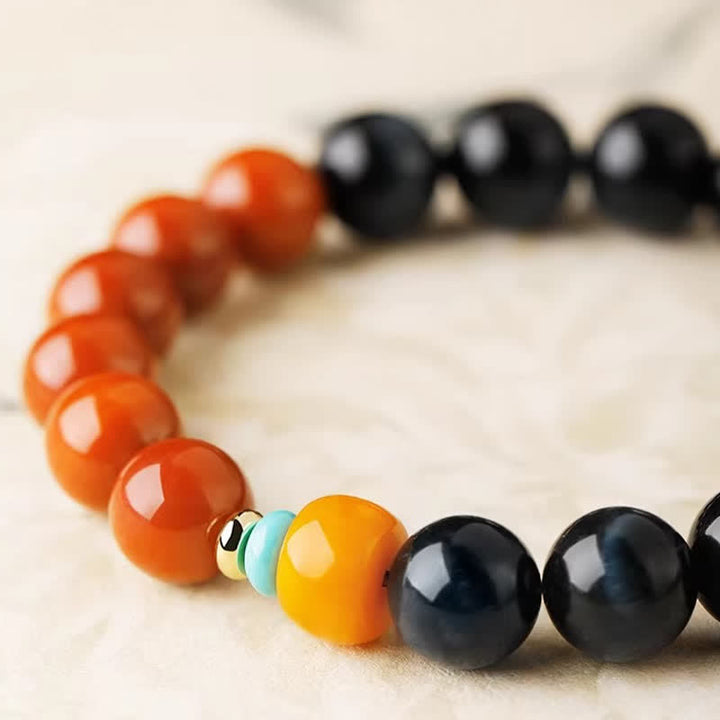 Buddha Stones Blue Tiger Eye South Red Agate Power Round Bead Bracelet - image 4