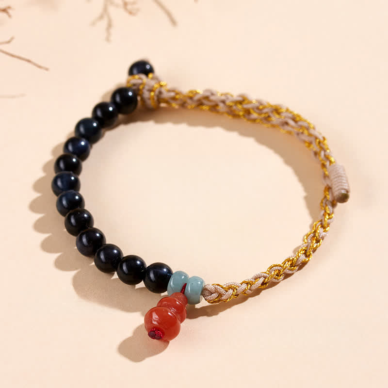Buddha Stones Blue Tiger Eye Hand-Woven Gourd Strength Bracelet - image 1