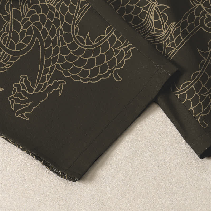 Buddha Stones Pure Cotton Golden Dragon Cloud Pattern Drawstring Men's Tapered Pants With Pockets - image 5