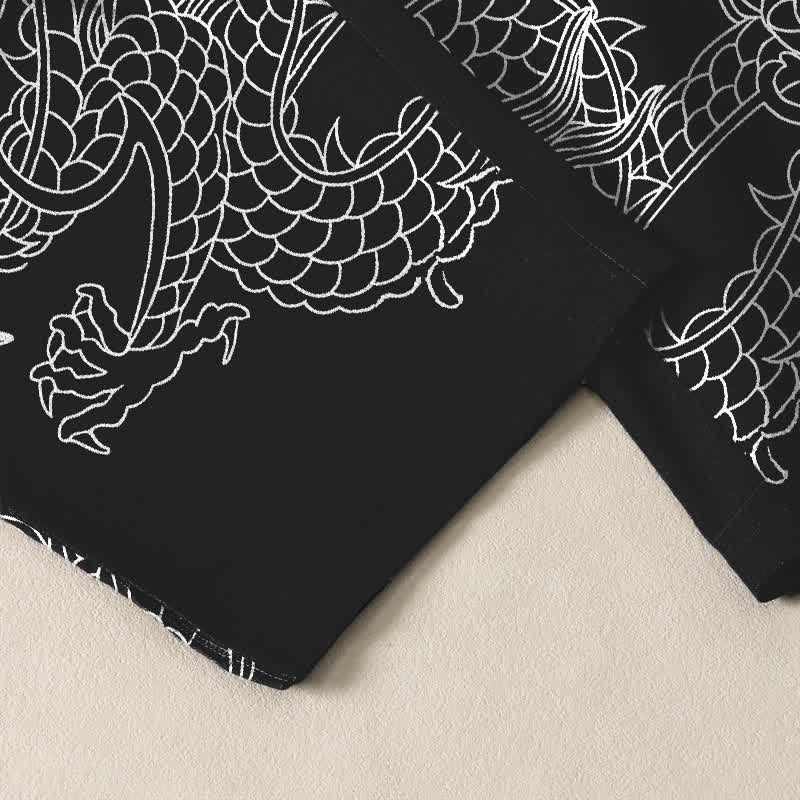 Buddha Stones Pure Cotton Golden Dragon Cloud Pattern Drawstring Men's Tapered Pants With Pockets - image 12