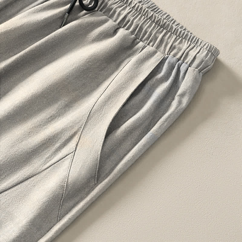 Buddha Stones Pure Cotton Ink Wash Crane Reeds Pattern Drawstring Men's Tapered Pants With Pockets - image 4