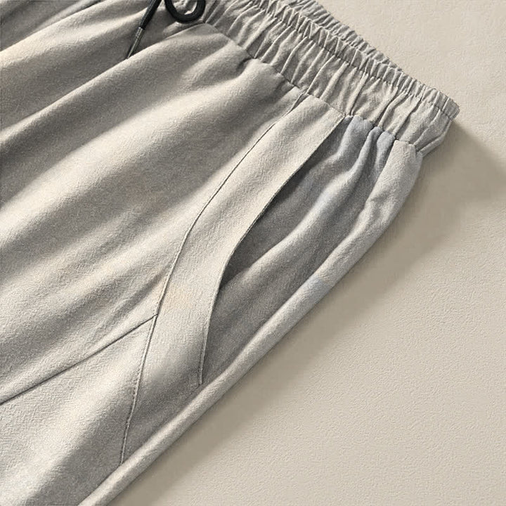 Buddha Stones Pure Cotton Ink Wash Crane Reeds Pattern Drawstring Men's Tapered Pants With Pockets - image 4