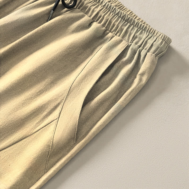 Buddha Stones Pure Cotton Ink Wash Crane Reeds Pattern Drawstring Men's Tapered Pants With Pockets - image 11