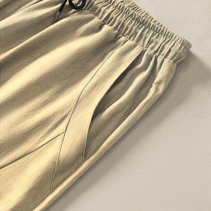 Buddha Stones Pure Cotton Ink Wash Crane Reeds Pattern Drawstring Men's Tapered Pants With Pockets - image 11