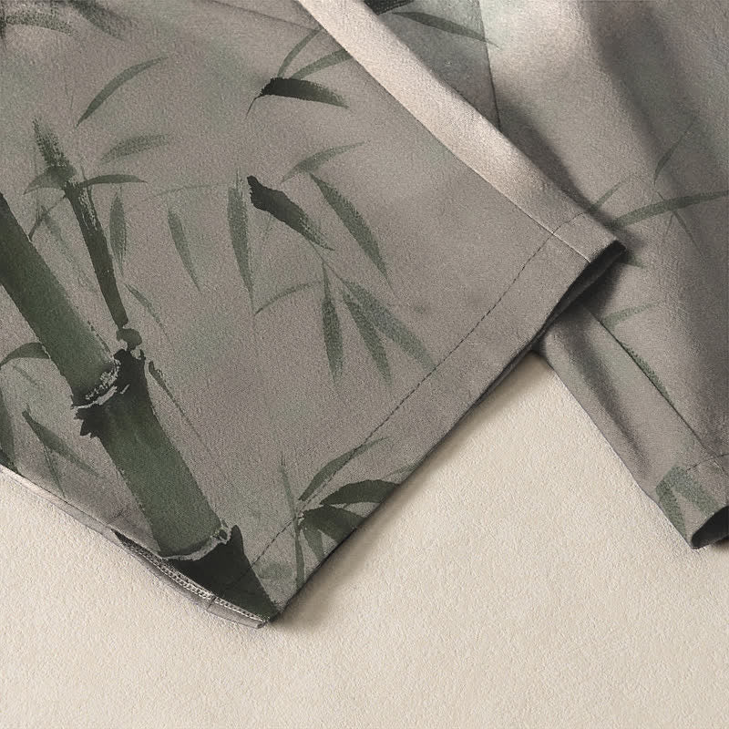 Buddha Stones Pure Cotton Ink Bamboo Pattern Drawstring Men's Tapered Pants With Pockets - image 5