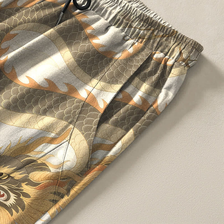 Buddha Stones Pure Cotton Tiger Dragon Landscape Pattern Drawstring Men's Tapered Pants With Pockets - image 4