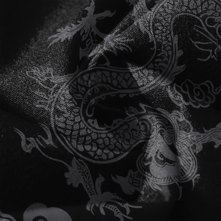 Buddha Stones Pure Cotton Dark Dragon Cloud Pattern Drawstring Men's Tapered Pants With Pockets - image 6