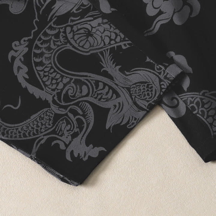 Buddha Stones Pure Cotton Dark Dragon Cloud Pattern Drawstring Men's Tapered Pants With Pockets - image 5