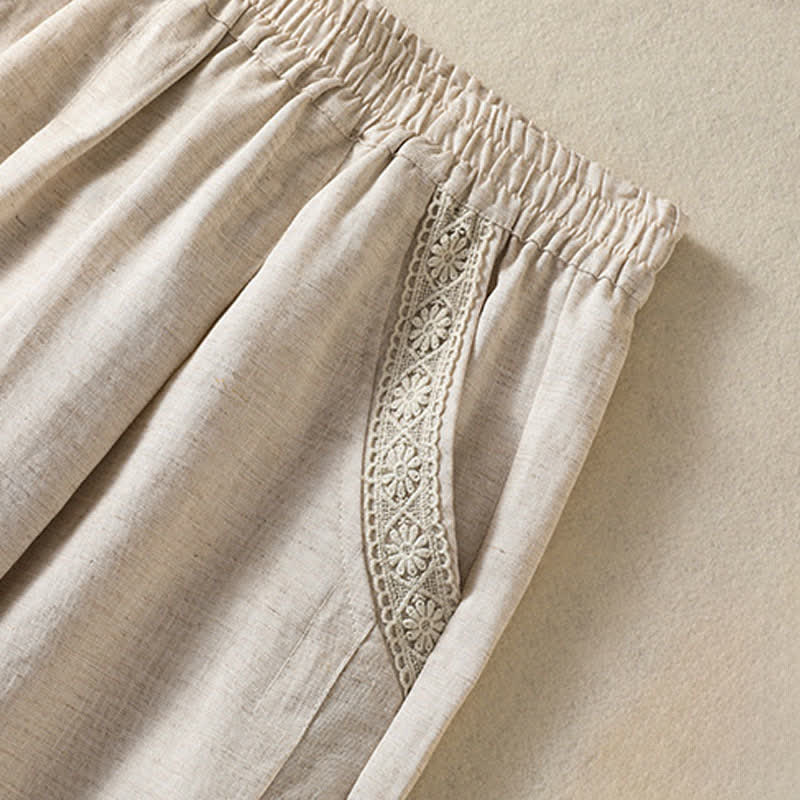 Buddha Stones Summer Casual Boho Solid Capri Pants Women's Straight Leg Pants With Pockets - image 8