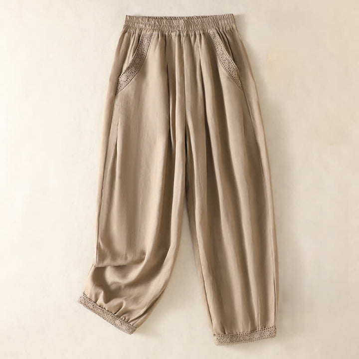 Buddha Stones Summer Casual Boho Solid Capri Pants Women's Straight Leg Pants With Pockets - Tan - US8-10, UK/AU12-14, EU40-42 (2XL) - image 0