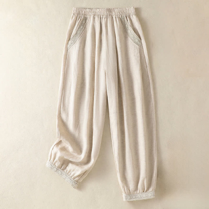 Buddha Stones Summer Casual Boho Solid Capri Pants Women's Straight Leg Pants With Pockets - Beige - US8-10, UK/AU12-14, EU40-42 (2XL) - image 6
