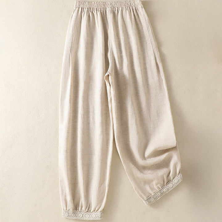 Buddha Stones Summer Casual Boho Solid Capri Pants Women's Straight Leg Pants With Pockets - image 7