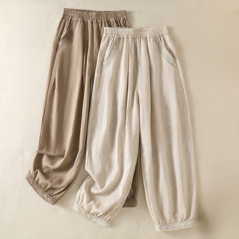 Buddha Stones Summer Casual Boho Solid Capri Pants Women's Straight Leg Pants With Pockets - image 14