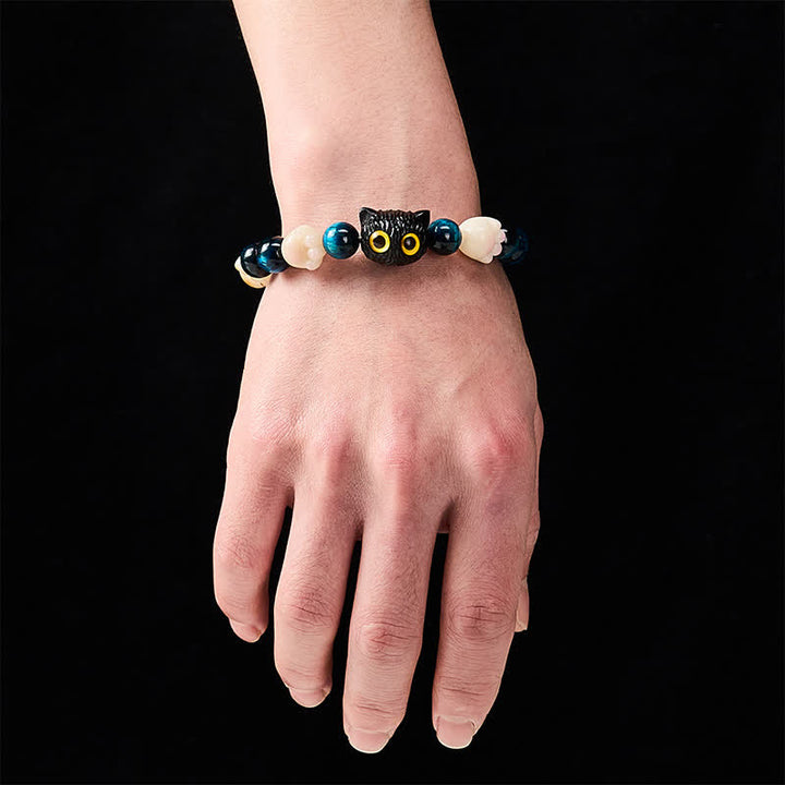 Buddha Stones Blue Tiger Eye Cute Hand-Carved Cat Grounding Bead Bracelet - image 6