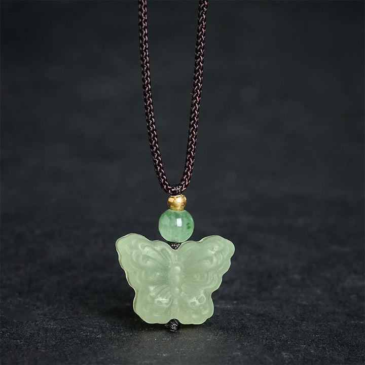 Buddha Stones Xiuyan Jade Butterfly Transformation Hand Carved Pendant Necklace - Natural Xiuyan Jade(Color May Vary) - image 0