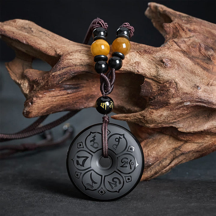 Buddha Stones Black Obsidian Peace Buckle Protection Engraved Braided Necklace - Manjushri (Wisdom ♥ Insight) - image 13