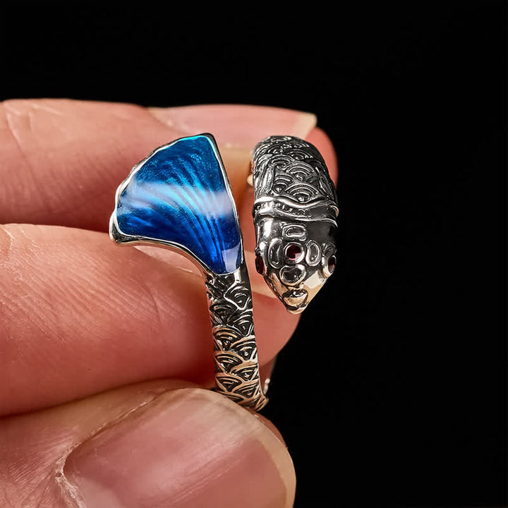 Buddha Stones Vintage Koi Fish Blue Enamel Adjustable Success Adjustable Ring - image 3