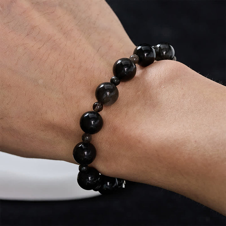 Buddha Stones Black Obsidian Single Double Layer Round Bead Protection Bracelet - image 7