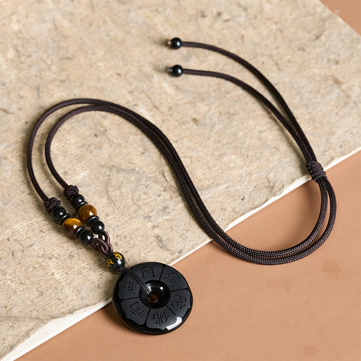 Buddha Stones Black Obsidian Namo Ami Peace Buckle Protection Engraved Necklace - image 3
