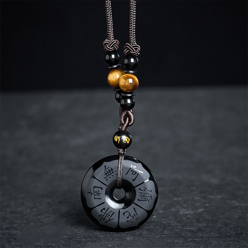 Buddha Stones Black Obsidian Namo Ami Peace Buckle Protection Engraved Necklace - image 2