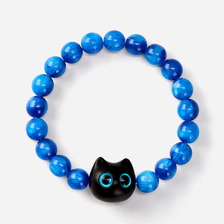 Buddha Stones Blue Resin Beads Ebony Wood Cat Balance Bracelet - image 11