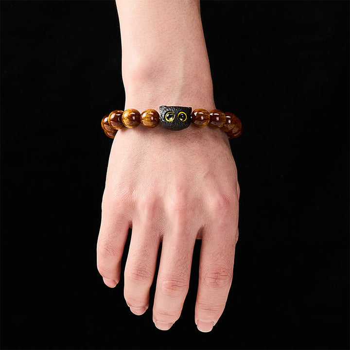 Buddha Stones Yellow Resin Beads Ebony Wood Cat Peace Bracelet - image 12