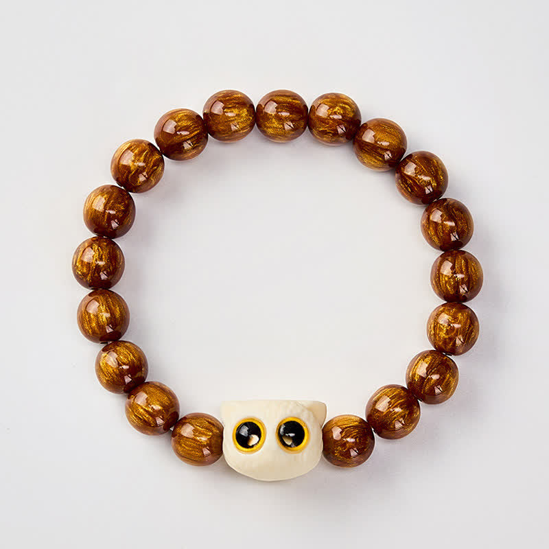 Buddha Stones Yellow Resin Beads Ivory Fruit Cat Wisdom Bracelet - image 2