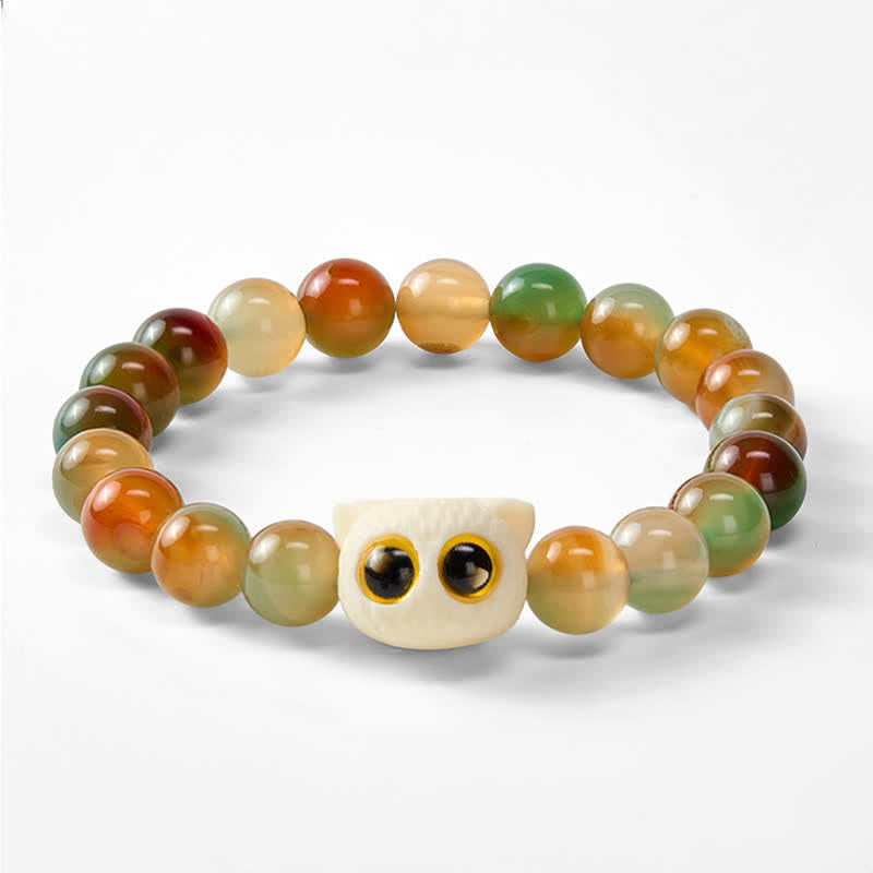 Buddha Stones Peacock Agate Ivory Fruit Cat Courage Bracelet - image 6