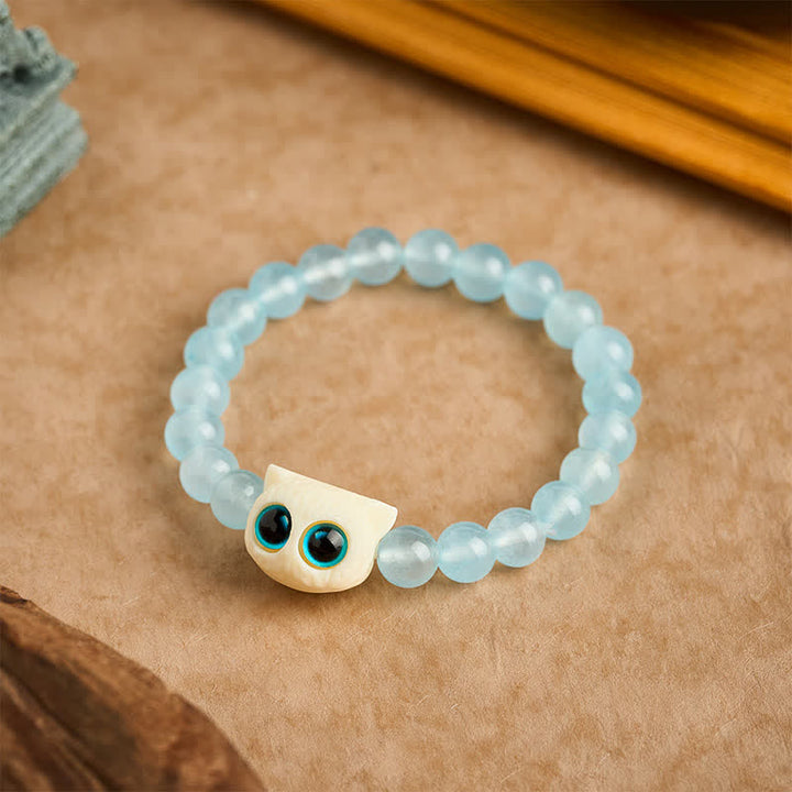 Buddha Stones Blue Chalcedony Ivory Fruit Cat Power Bracelet - image 1