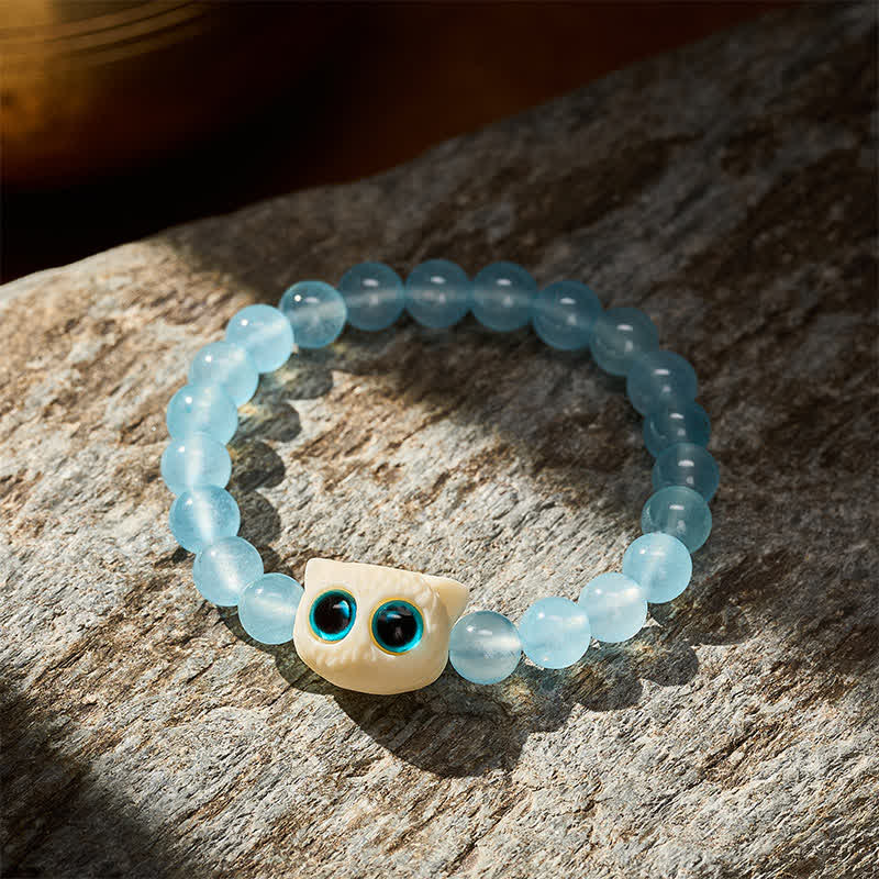 Buddha Stones Blue Chalcedony Ivory Fruit Cat Power Bracelet - image 3