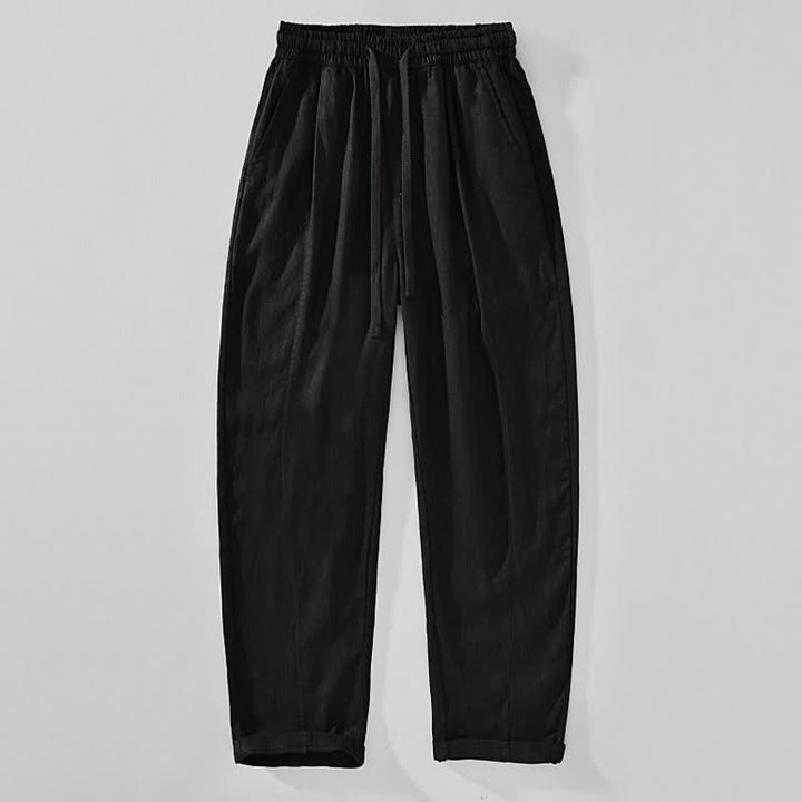 Buddha Stones Spring Summer Casual Minimalist Drawstring Solid Ankle Pants Men's Tapered Pants With Pockets - Black - US/UK/AU44，EU54 (4XL) - image 2