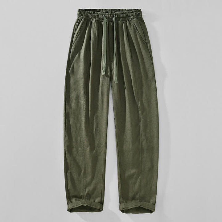 Buddha Stones Spring Summer Casual Minimalist Drawstring Solid Ankle Pants Men's Tapered Pants With Pockets - DarkOliveGreen - US/UK/AU44，EU54 (4XL) - image 9